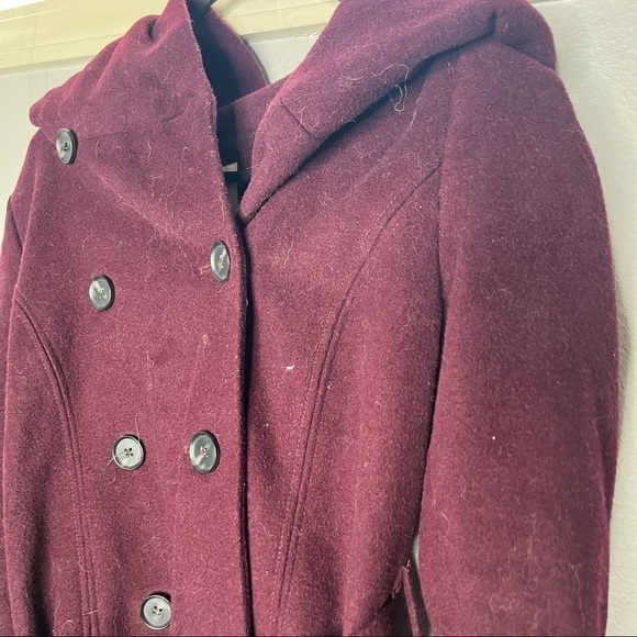 ** Banana Republic maroon purple button belted wool pea coat Small - Picture 3 of 8